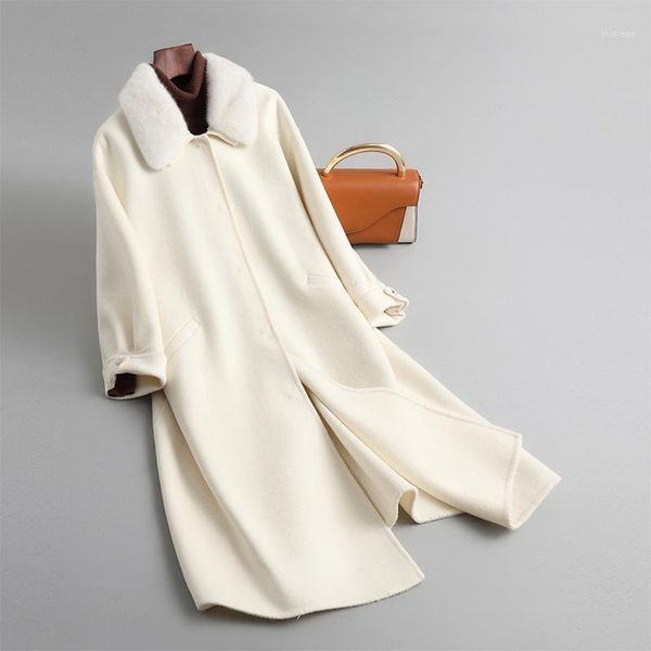 

women's wool & blends 100% coats autumn winter cashmere long jacket fashion lady trench collar overcoat qn3683, Black