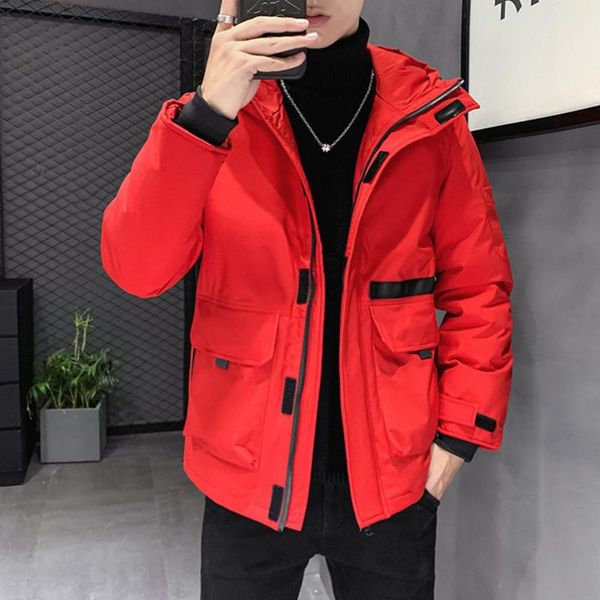 

men's down & parkas hooded winter 90% white duck jacket men quilted thick cargo coat puffer male waistcoat pocket parka 2021, Black