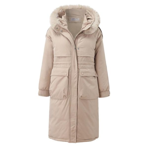 

women's down & parkas 2021 winter women fur collar long jackets fashion hooded thicken warm padded coat female outwear jacket, Black