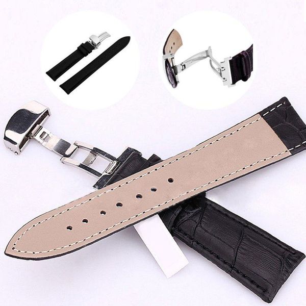 

watch bands women men butterfly pattern band strap deployant clasp buckle+leather watchband mira la banda 18-24mm, Black;brown