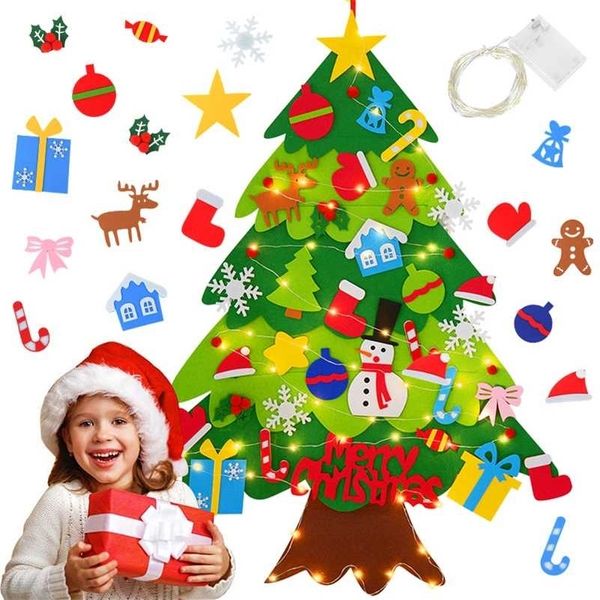 FAI DA TE PELTO ALBERO DI NATALE CON LED ENNO ANNO DEI BAMBINI BAMBINI GIOCATTOLI PORTA PARETE Appeso ornamenti Decorazione natalizia per la casa Navidad 211109