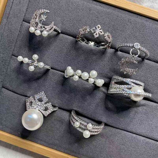 

band rings finger family a's september star moon pearl multi circle cross temperament, Silver