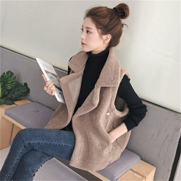

autumn winter plush vt 2021 college style loose and thin sleevels waistcoat women, Black;white