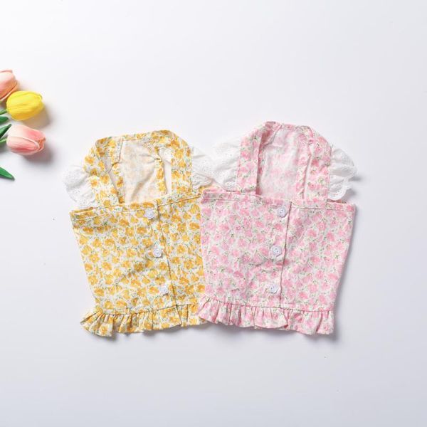 

dog apparel spring and summer pink yellow flowers bichon teddy skirt lace pet clothes cool breathable cute dress