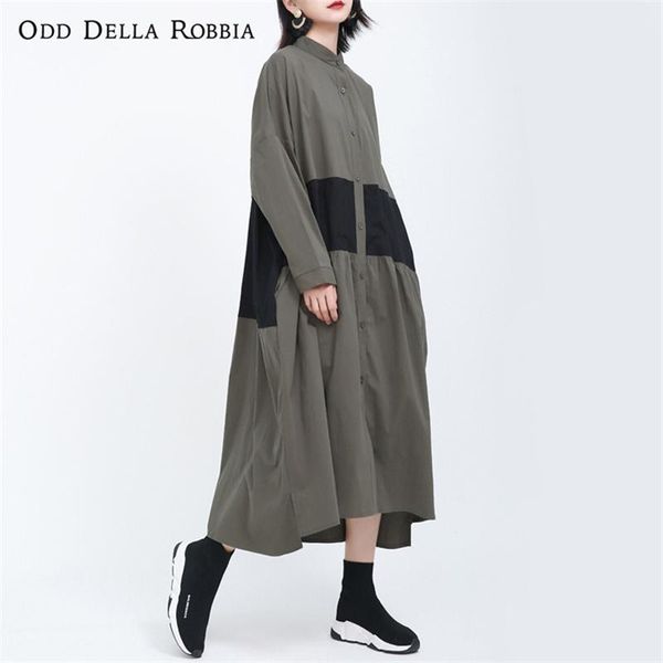 

casual dresses odddellarobbia 2021 women's spring design sense stitching work wear dress temperament japanese cotton linen contrast 130, Black;gray