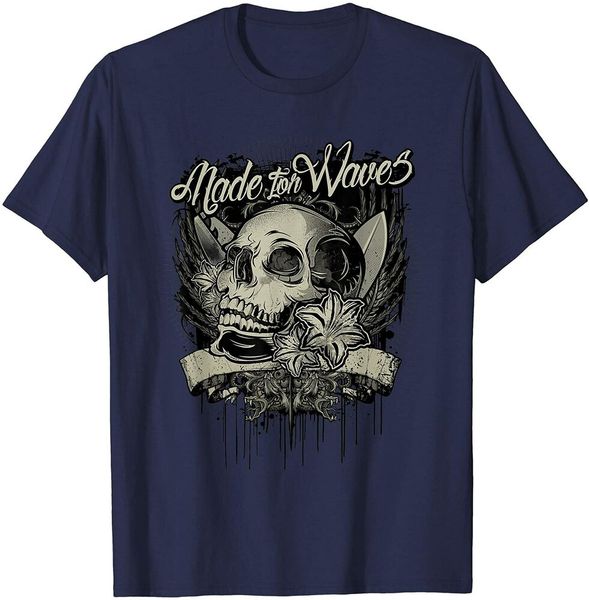 

made for waves surf design surfer beach wave skull tattoo t-shirt size s-5xl, White;black