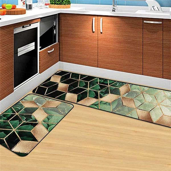 

carpets modern heavy metal green gold leaf rhombic kitchen mat combination entry bedroom long bedside blanket