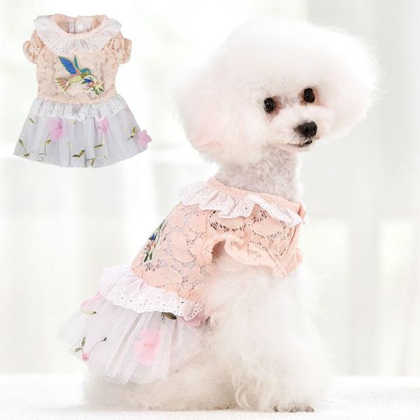 

dog apparel sweet bird print lace cat skirt dress summer princess pet dresses for small dogs chihuahua aniamls clothes mascotas costumes