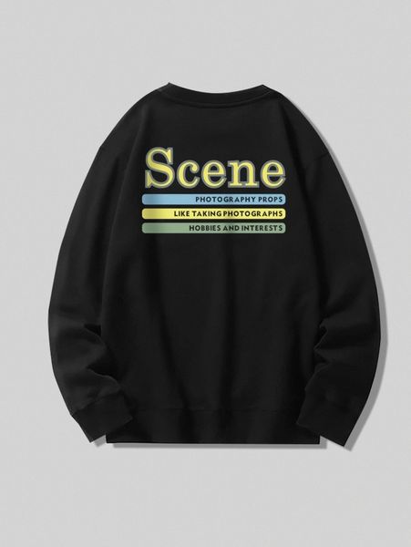 

men slogan graphic pullover e4h7#, Black