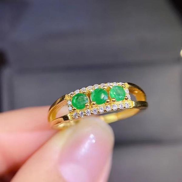 

cluster rings 100% natural and real emerald ring 925 sterling silver for men or women anniversary, Golden;silver