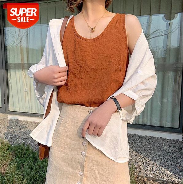 

303- 16 net red sling round neck loose solid color sleeveless bottoming shirt small vest women #eo1z, Black;gray