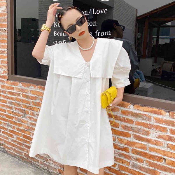 

white x-long shirt female simple design sense niche shawl doll collar single-breasted deduction retro leisure 16f0915 210510