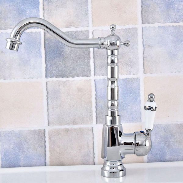 

polished chrome brass kitchen faucet & cold mixer tap single hole bathroom swivel spout deck mounted lsf637 sink faucets