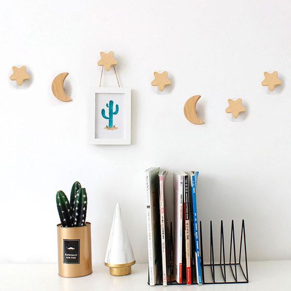 

nordic ins wooden coat hooks beech star moon shelf key holder bathroom organizer home decoration accessories for living room & rails