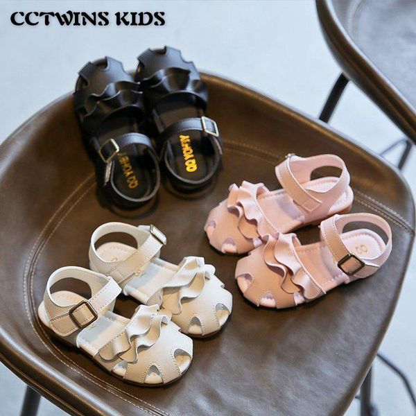 

sandals kids 2021 spring girls fashion brand princess ruffles soft sole children solid beach shoes dance dress baby flats 21-30, Black;red