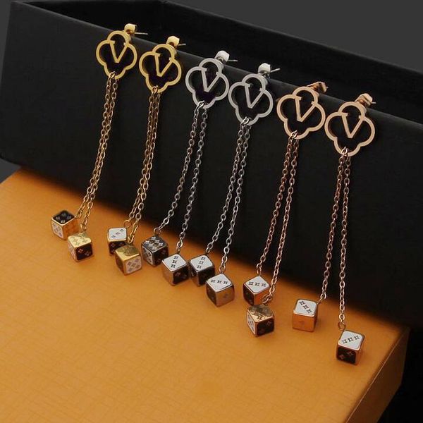 

o uis avuit ton long earrings charm designer with original box hollow v letter four leaf flower hanging double dice ladies tassel, Golden