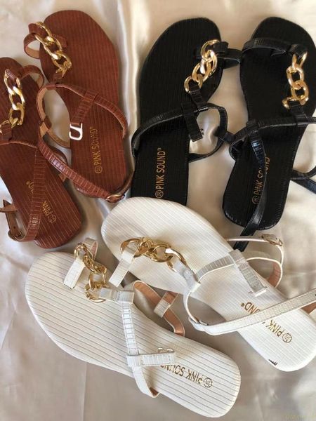 

slippers summer women's 2021 metal buckle flat large size outdoor all-match casual beach women shoes durable at home, Black