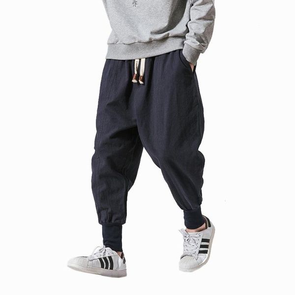 

men's pants drop streetwear men harem korean style casual cotton linen trouser man jogger 2021 baggy, Black