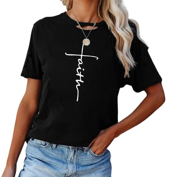 

women's t-shirt summer -selling faith letters printed short-sleeved t-shirts, White