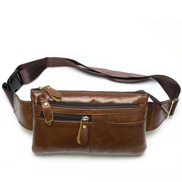 

men waist bags leather crossbody handbags vintage shoulder bag large capacity chest male belt phone pack wallet
