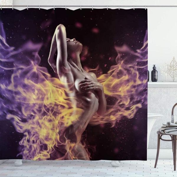 

shower curtains lady girl dancing in romance smoke background waterproof bathroom dÃ©cor