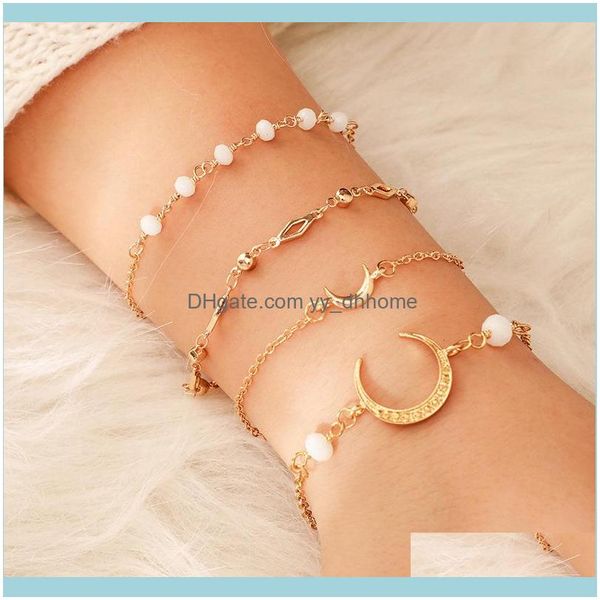 Link, jewelrylink, cadeia 4 PCs/conjunto Gold Color Moon Star Geometria Pulseiras acr￭licas para mulheres Bangle Boho Conjunto de partidas J￳ias por atacado Drop De