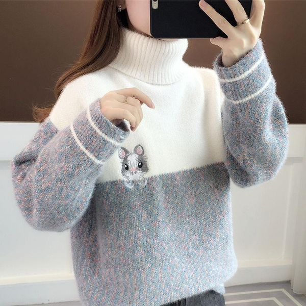 

women's sweaters mink like sweater style high neck loose autumn and winter thickened bottoming, White;black