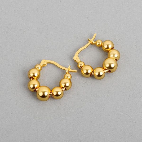 

stud 925 sterling silver round bead charm earring for women girls party 2021 jewelry pendientes eh864, Golden;silver