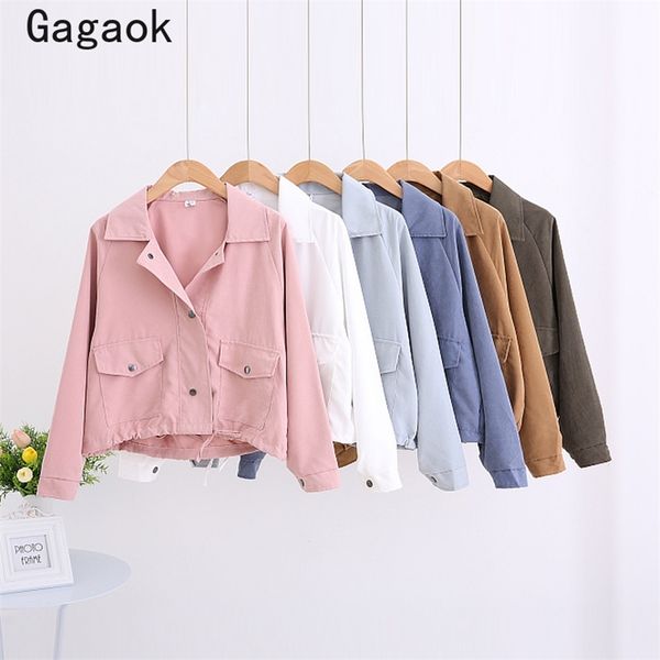 

women preppy style jacket 2929 spring autumn solid full single breasted pockets loose casual student simple wild coat 210531, Black;brown