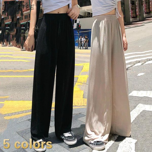 

women's pants & capris women cool summer simple elegant thin comfortable elastic waist leisure femme trousers all-match ulzzang fashion, Black;white