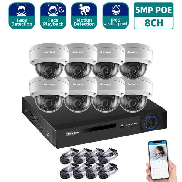 

face-recording detection h.265 8ch 5mp poe nvr kit cctv security system outdoor waterproof video surveillance onvif wireless camera kits