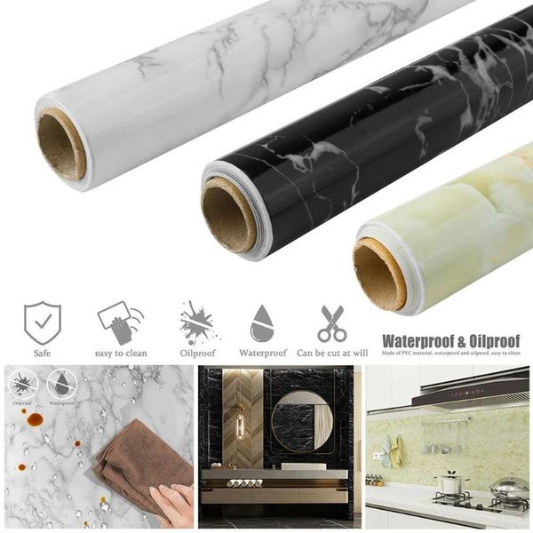 

window stickers 60x300cm waterproof oil-proof marble self adhesive wallpaper film wall bathroom kitchen home improvement