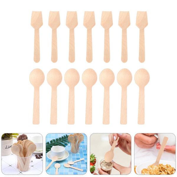 

spoons 1 set of mini wooden disposable ice cream (log color)