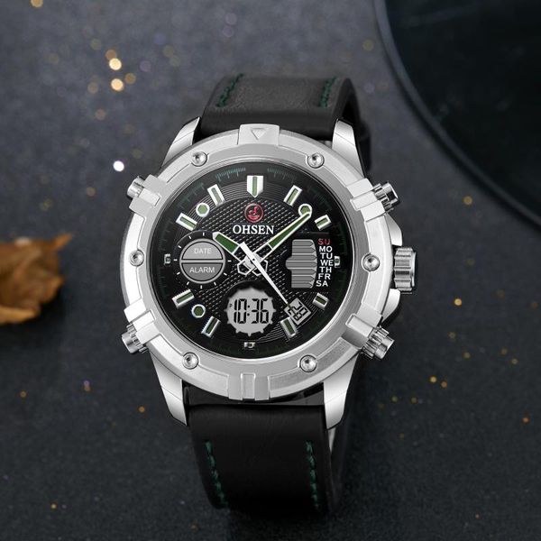 

wristwatches ohsen brand quartz men watch green military digital analog man waterproof wristwatch fashion reloj hombre male clock, Slivery;brown