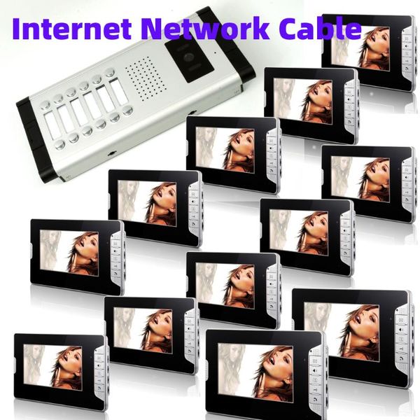 

visual door intercom 7 inch monitor wired network cable video phone speakephone doorbell ir camera system for 12 apartment phones