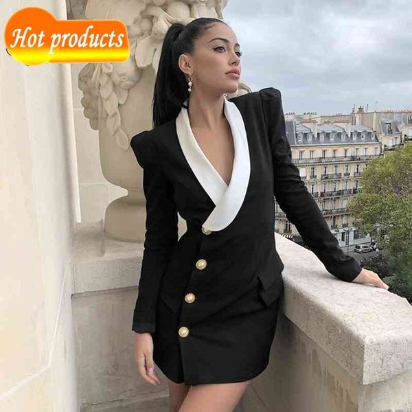 

two piece dress you all fancy pearl turn-down design button celebrity party mini blazer dress y859, White