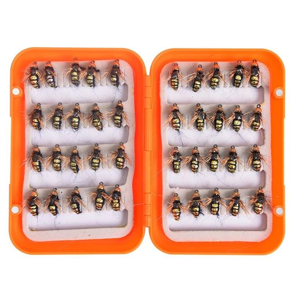 

fishing hooks 40pcs assortment kit bass trout salmon flies lures with box