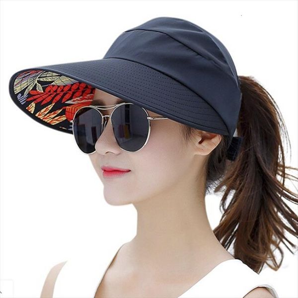 

summer sun protection folding hat for women wide brim cap ladies beach visor girl holiday uv, Blue;gray