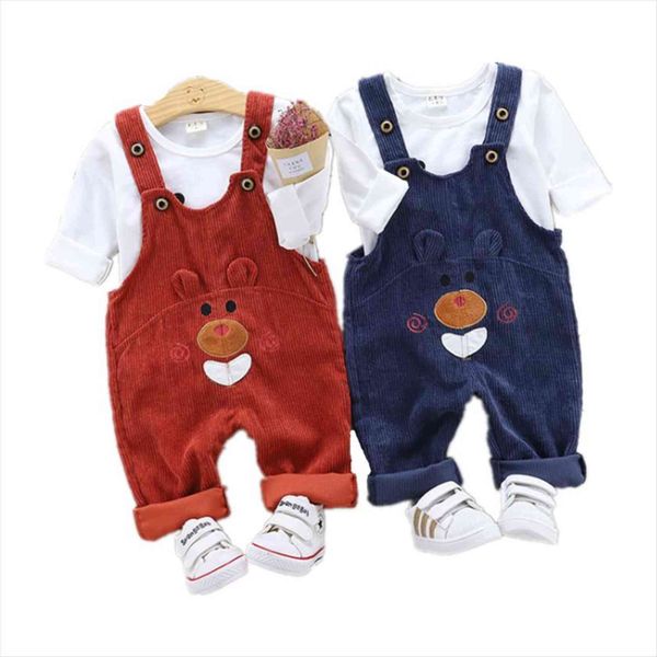 

fashion spring autumn baby boys girls clothes children cartoon cotton t shirt overalls 2pcs set toddler clothing kids tracksuits, White