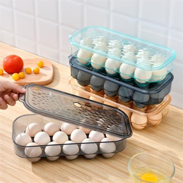 

grids egg storage box with lid plastic household refrigerator fresh-keeping transparent container kitchen organizer bottles & jars