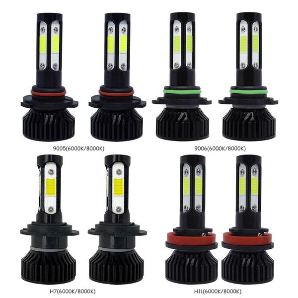 

car headlights 4 sides 9005 9006 h7 h11 led headlight bulbs 6000k 8000k 8000lm cob hi lo beam for auto headlamps ip68 waterproof