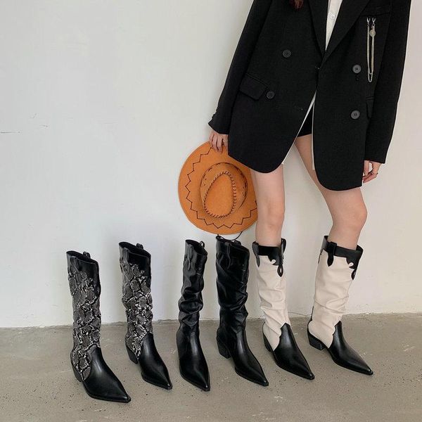 

boots 2021 autumn women's fashion european and american style pointed toe fold thin thick heel high, Black