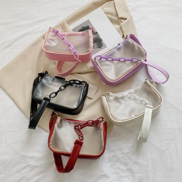 

evening bags fashion patchwork chain shoulder women transparent underarm bag casual all-match ladies small handbags purse