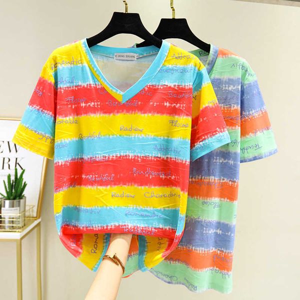 

oversized t-shirt women short sleeve letter thin v neck tee shirt femme black basic woman tshirts summer cotton 210604, White