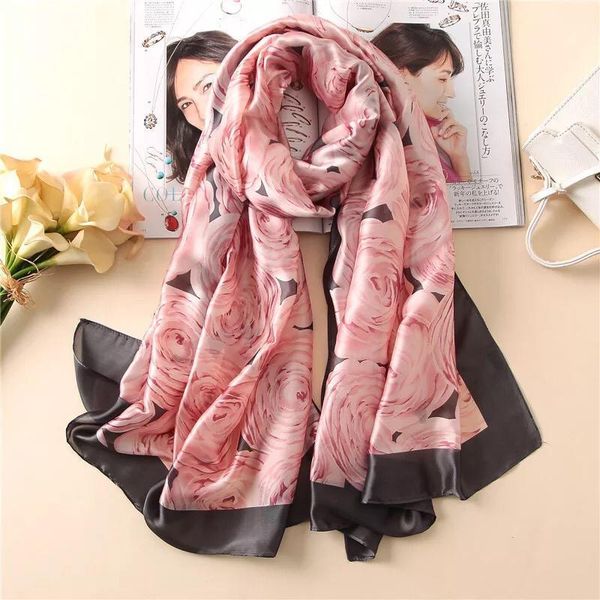 

yulaili large hijab scarves for women fashion print silk satin scarf female luxury shawls head scarfs ladies wholesale, Blue;gray