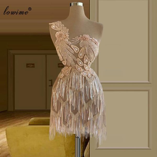 

party dresses elegant beadd cocktail one shoulder pearls robes de women pageant gowns short prom with tassels, White;black