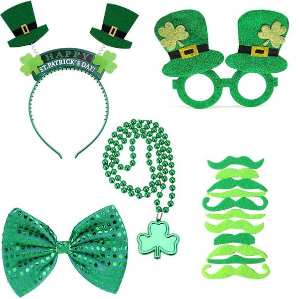 

party favor irish green hat clover necklace beard glasses bracelet set st. patrick's day