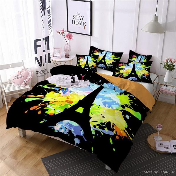

2/3pcs paris eiffel tower printed duvet cover set twin full  king size bedding bed linens bedclothes for bedroom decor sets