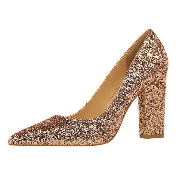 

women 9cm glittery high heels pumps lady sequins party block wedding female valentine shoes dress, Black