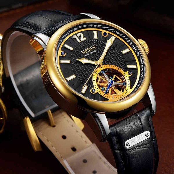 

business nesun men tours fashion hollow automatic mechanical watches waterproof learn men's relogio masculino, Slivery;brown